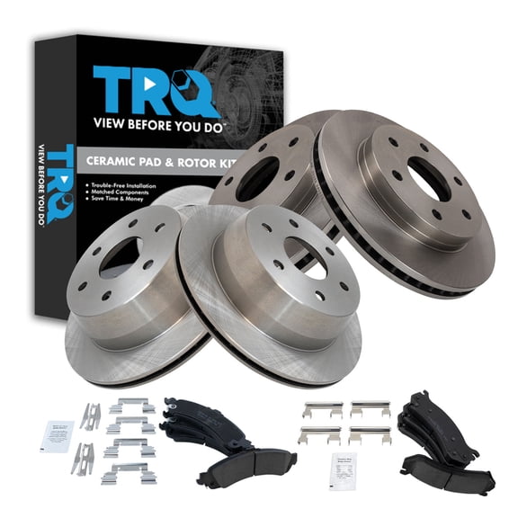 TRQ Front & Rear Brake Pad & Rotor Kit Ceramic Fits 2000-2001 Chevrolet Suburban 1500 2003 GMC Sierra 1500 Yukon XL 1500