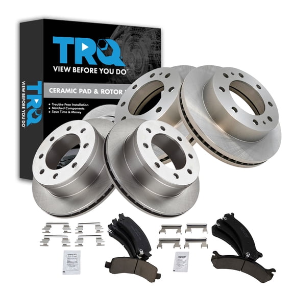 TRQ Front & Rear Brake Pad & Rotor Kit Ceramic Fits 2006-2016 Chevrolet Express 2500 2003-2016 Express 3500 GMC Savana 2500 Savana 3500