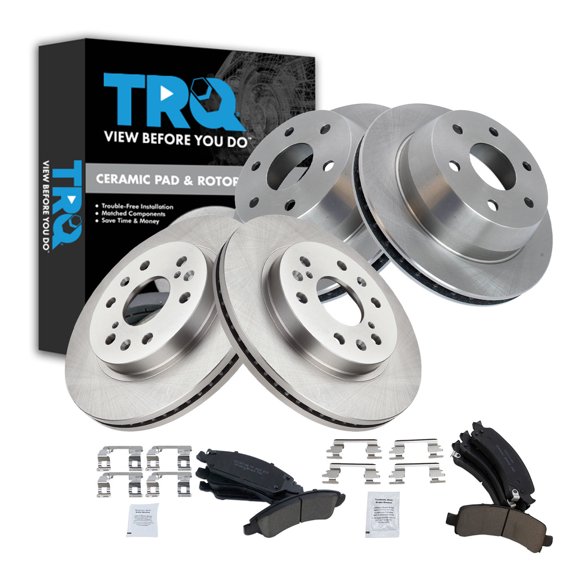 TRQ Front & Rear Brake Pad & Rotor Kit Ceramic Fits 2009-2014 Chevrolet Express 1500 2009-2013 GMC Savana 1500
