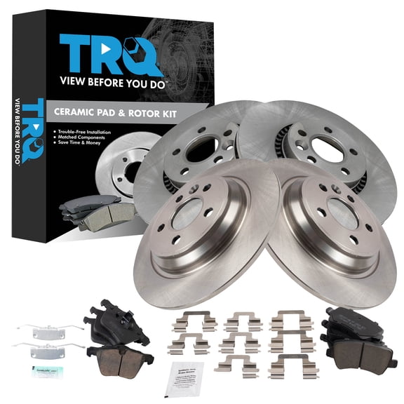 TRQ Front & Rear Brake Pad & Rotor Kit Ceramic Fits 2011-2018 Volvo S60 2016-2018 S60 Cross Country 2007-2016 S80 2015-2018 V60 V60 Cross Country 2008-2010 V70 2008-2016 XC70