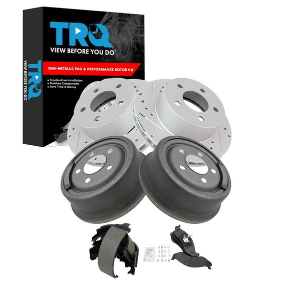 TRQ Front & Rear Brake Pad & Rotor Kit Premium G-Coated Semi-Metallic Performance Fits 1990-1999 Jeep Cherokee 1990-1992 Comanche 1990 Wagoneer Wrangler