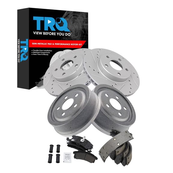 TRQ Front & Rear Brake Pad & Rotor Kit Premium G-Coated Semi-Metallic Performance Fits 96-98 Achieva 96 Beretta 96-02 Cavalier Corsica Grand Am 96-97 Skylark Sunfire