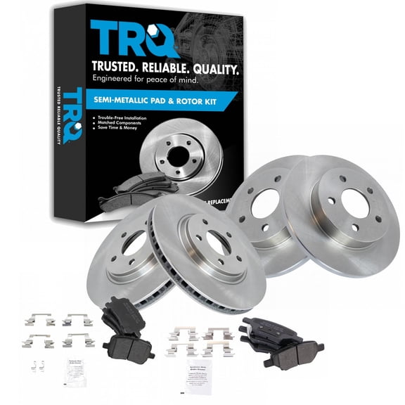 TRQ Front and Rear Brake Pad and Rotor Set Semi Metallic Rotors Fits 2004-2012 Chevrolet Malibu 2005-2007 Cobalt Saturn Ion 2008-2010 HHR 2005-2010 Pontiac G6 2007-2008 G5 2007-2009 Aura