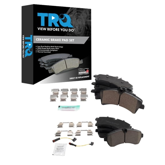 TRQ Front and Rear Brake Pad Set Ceramic Hardware Fits 2007-2009 Dodge Sprinter 3500 2007-2018 Freightliner Sprinter 3500 2018 Sprinter 3500XD 2010-2018 Mercedes-Benz Sprinter 3500