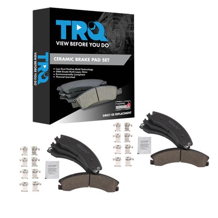 TRQ Front and Rear Brake Pads Ceramic Hardware Fits 2016-2019 Chevrolet Suburban 3500 HD 2012-2021 Nissan NV1500 2012-2021 NV2500 2012-2021 NV3500 2016-2021 Titan XD