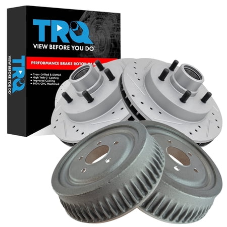 TRQ Front & Rear Brake Rotors Set Premium G-Coated Performance Fits 95-99 Chevrolet C1500 92-99 C1500 Suburban 96-02 Express 1500 95-00 Tahoe 95-98 GMC Savana 1500 99 Yukon