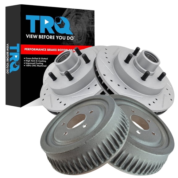TRQ Front & Rear Brake Rotors Set Premium G-Coated Performance Fits 95-99 Chevrolet C1500 92-99 C1500 Suburban 96-02 Express 1500 95-00 Tahoe 95-98 GMC Savana 1500 99 Yukon