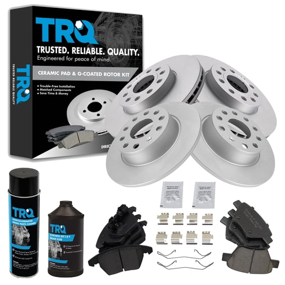 TRQ Front & Rear Ceramic Brake Pad & Coated Rotor Kit w/Fluids for VW Jetta Golf BKA23031 Fits select: 2011-2014 VOLKSWAGEN JETTA, 2012 VOLKSWAGEN BEETLE