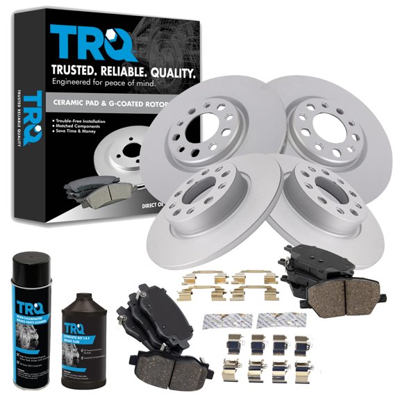TRQ Front & Rear Ceramic Brake Pad & Coated Rotor Kit w/Fluids for 500X Renegade BKA23194