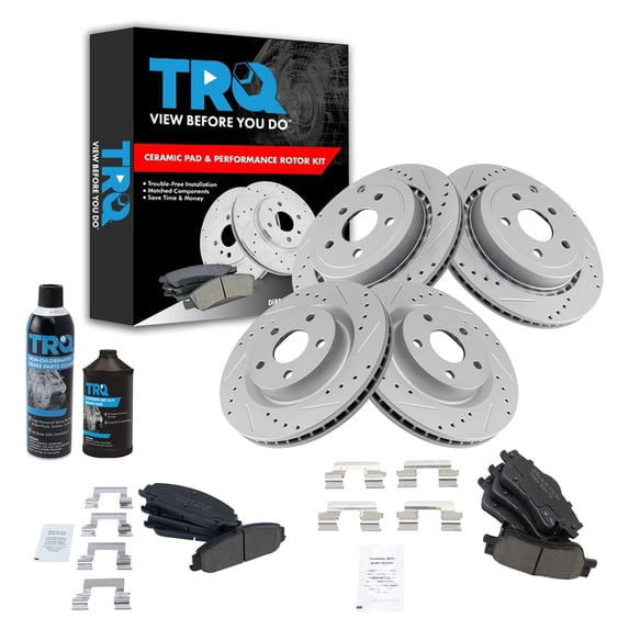 TRQ Front & Rear Ceramic Brake Pad & Performance Coated Rotor Kit w/Chemicals BKA16578 Fits select: 2008-2009 PONTIAC G8 GT
