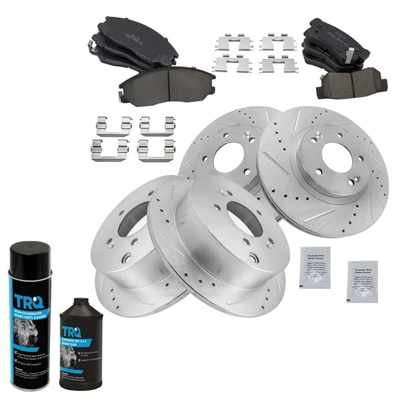 TRQ Front Rear Ceramic Brake Pad Performance Disc Rotor Kit w/Chemicals BKA17478 Fits select: 2001-2006 HYUNDAI SANTA FE
