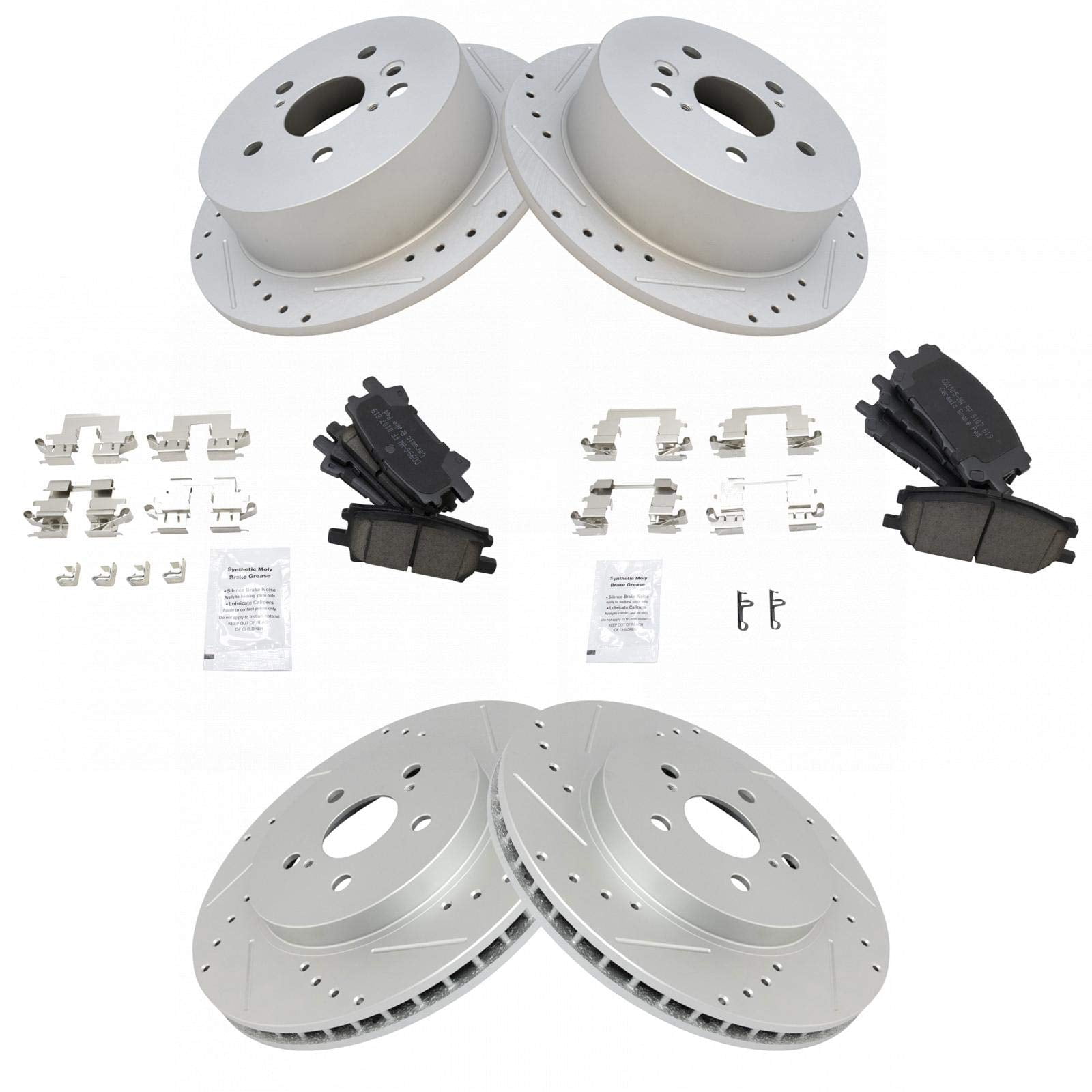 TRQ Front & Rear Ceramic Pad & Performance Drilled Slotted Coated ...