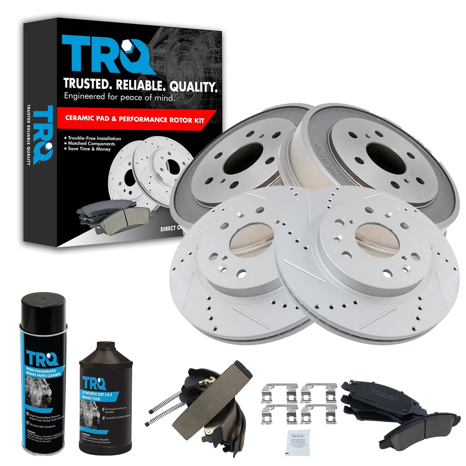 TRQ Front ＆ Rear Ceramic Disc Brake Pads ＆ G-Coated Rotor Kit for 08-13 Toyota Highlander Bmw Brakes And Rotors TRQ Premium Posi Ceramic Disc Brake Pad