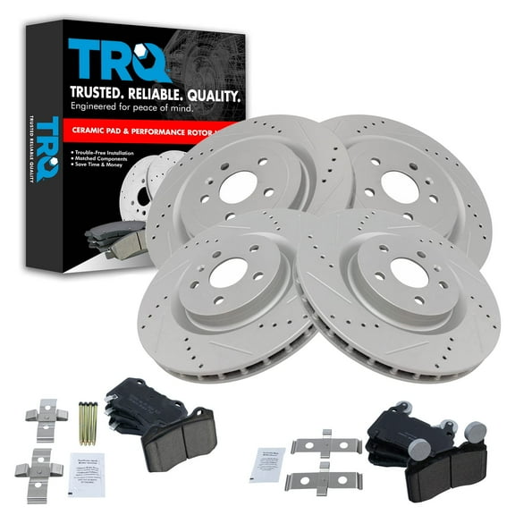 TRQ Front Rear Ceramic Brake Pad & Performance Rotor Kit w/Chemicals BKA16091