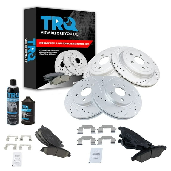 TRQ Front Rear Ceramic Brake Pad & Performance Rotor Kit w/Chemicals BKA17837 Fits select: 2008-2014 CADILLAC CTS