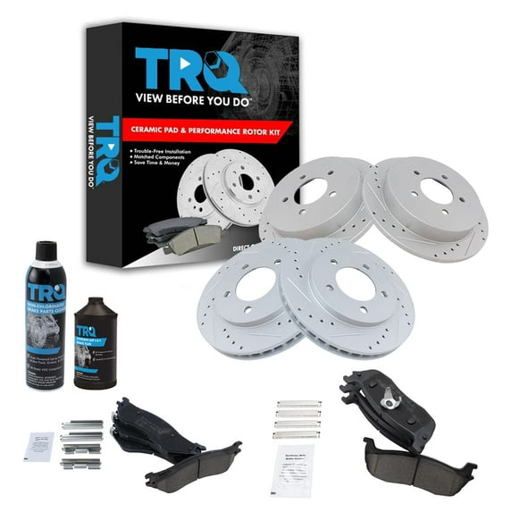 TRQ Front Rear Ceramic Brake Pad & Performance Rotor Kit w/Chemicals BKA18203 Fits select: 1997-2002 FORD EXPEDITION, 1998-2002 LINCOLN NAVIGATOR
