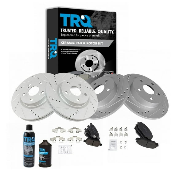 TRQ Front & Rear Ceramic Brake Pad & Performance Rotor Kit w/Fluids BKA21957 Fits select: 2011-2016 TOYOTA SCION TC