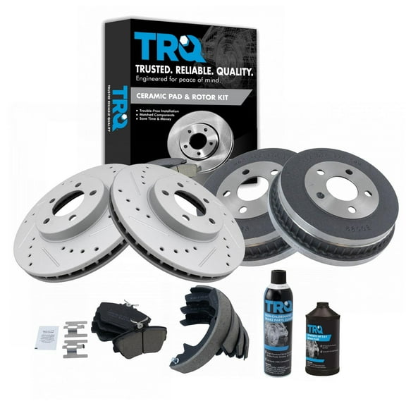 TRQ Front & Rear Ceramic Brake Pad Performance Rotor Shoes & Drum Kit for Ford BKA22106 Fits select: 2001-2007 FORD TAURUS, 2001-2005 MERCURY SABLE