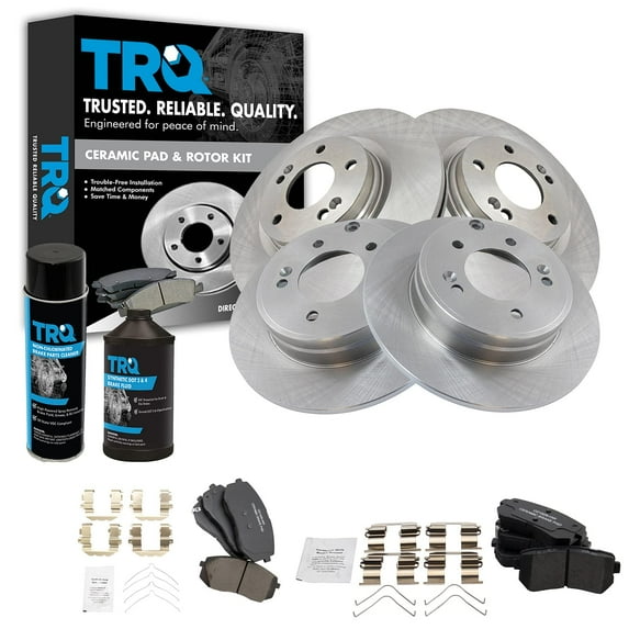 TRQ Front & Rear Ceramic Brake Pad & Rotor Kit w/Chemicals for Sonata Optima BKA17610