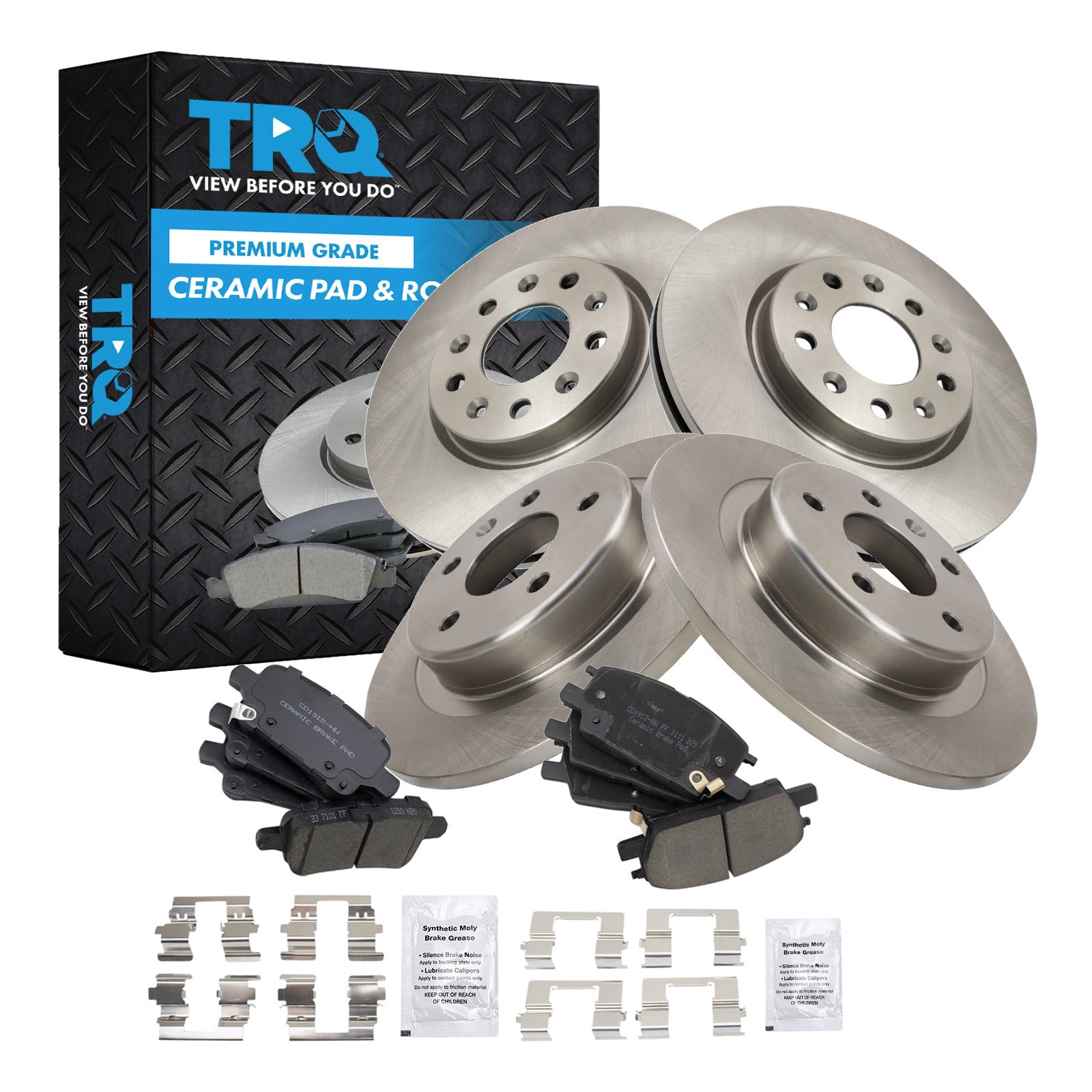 Mm Short Stays Postcode TRQ Front and Rear Ceramic Brake Pad and Rotor Set Fits 18-19 Chevrolet ...