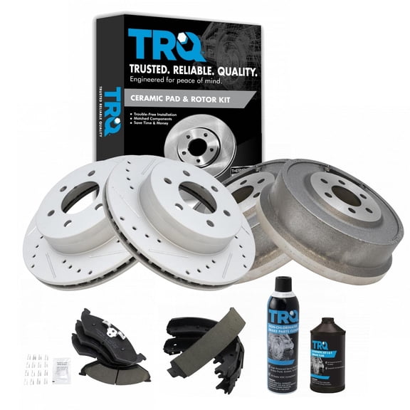 TRQ Front Rear Ceramic Brake Pad Shoe Performance Rotor Drum Kit for Dodge BKA22098 Fits select: 2000-2002 DODGE DAKOTA, 2000-2002 DODGE DURANGO