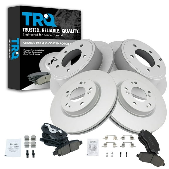 TRQ Front & Rear Ceramic Disc Brake Pads & G-Coated Rotor Kit Fits Select Chrysler Dodge Jeep
