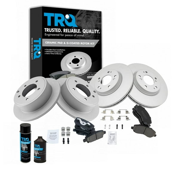 TRQ Front & Rear Ceramic Disc Brake Pads & G-Coated Rotor Kit for Chrysler BKA15052