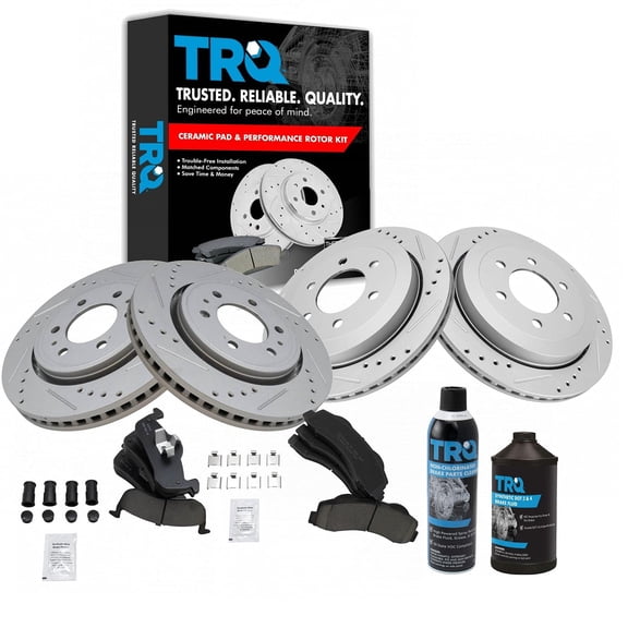 TRQ Front & Rear Ceramic Pads & Performance Rotors w/ Fluid for Ford Lincoln SUV BKA18655