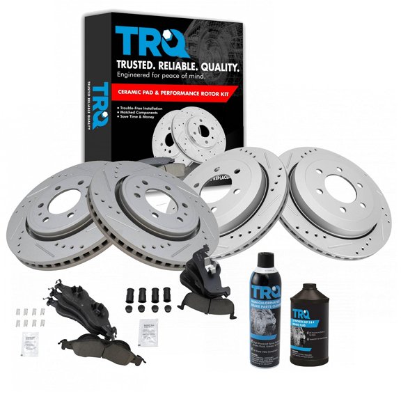 TRQ Front & Rear Ceramic Pads & Performance Rotors w/ Fluid for Ford Lincoln SUV BKA18656