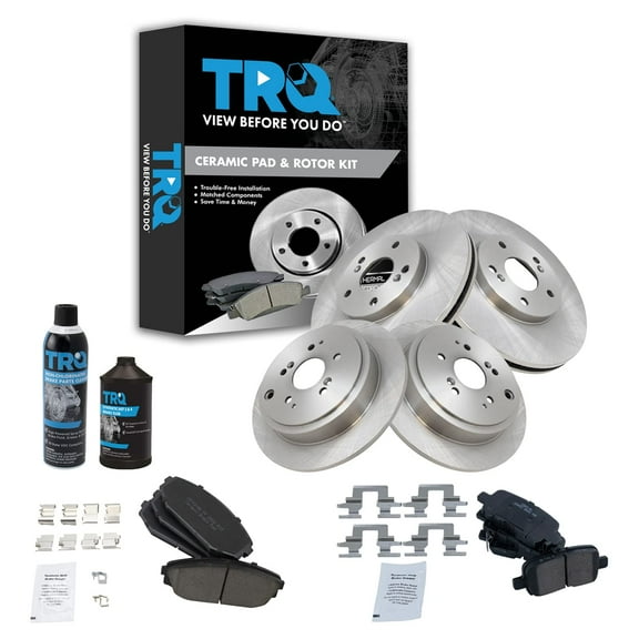 TRQ Front & Rear Disc Brake Rotor & Pad Kit Sides w/Chemicals BKA15627