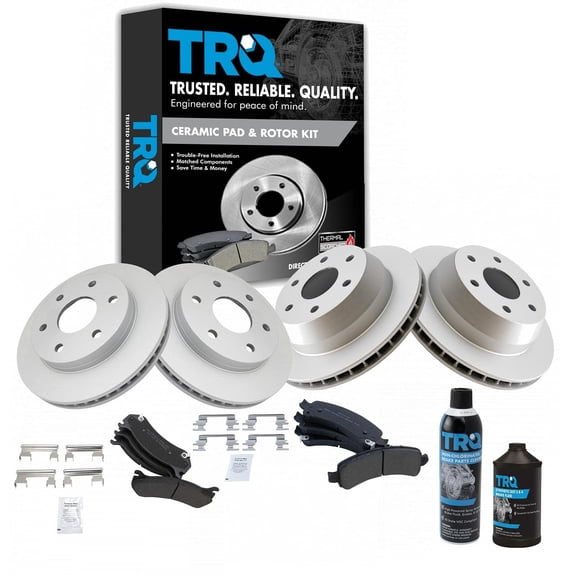 TRQ Front & Rear Metallic Brake Pad & G-Coated Rotor Kit w/ Fluids for GM Trucks BKA18763 Fits select: 2002-2006 CHEVROLET TAHOE, 2002-2006 CHEVROLET SUBURBAN