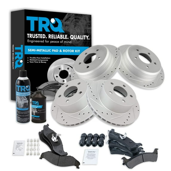 TRQ Front Rear Metallic Brake Pad Performance Rotor Kit w/Fluids for 95-98 Jeep BKA21894 Fits select: 1995-1998 JEEP GRAND CHEROKEE