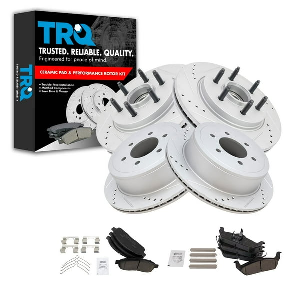 TRQ Front and Rear Performance Brake Pad & Rotor Kit Brake Pads Brake Rotor Brake Rotors Set Ceramic Premium G-Coated Fits Select 2004-2008 Ford F-150 2006-2008 Lincoln Mark LT