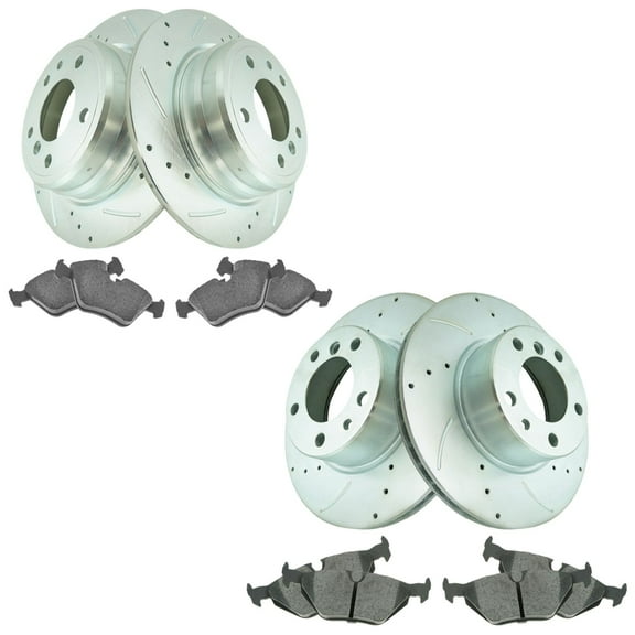 TRQ Front and Rear Performance Brake Pad & Rotor Kit Brake Pads Brake Rotors Set Ceramic Fits Select 1989-1995 BMW 525i 1993 525iT 1994-1995 530i 1989-1993 535i