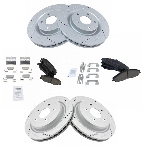TRQ Front and Rear Performance Brake Pad & Rotor Kit Brake Pads Brake Rotors Set Ceramic Premium G-Coated Fits Select 2004-2009 Cadillac XLR 2005-2013 Chevrolet Corvette