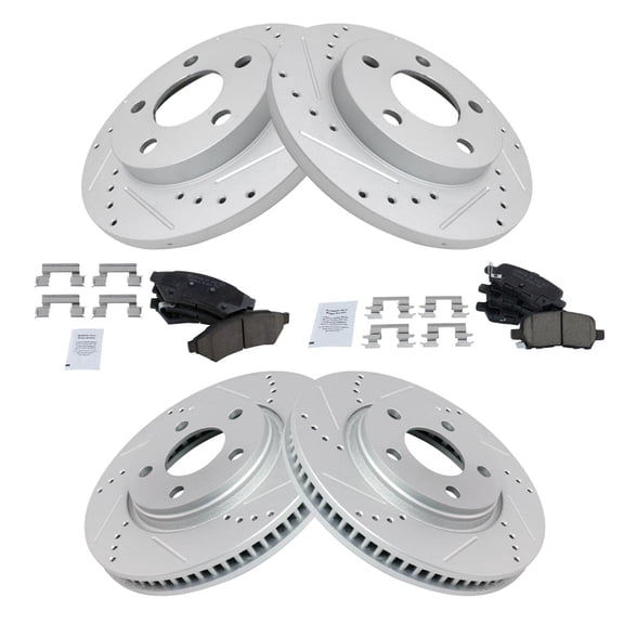 TRQ Front and Rear Performance Brake Pad & Rotor Kit Brake Pads Brake Rotors Set Ceramic Premium G-Coated Fits Select 2005-2008 Buick LaCrosse Pontiac Grand Prix