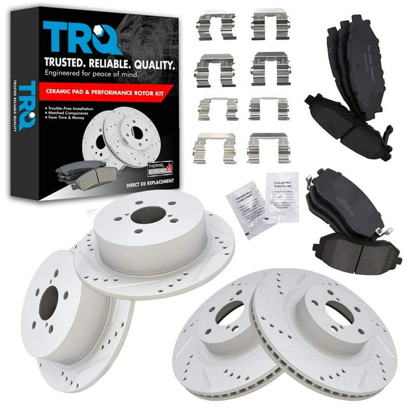TRQ Front and Rear Performance Brake Pad & Rotor Kit Brake Pads Brake Rotors Set Ceramic Premium G-Coated Fits Select 2006-2009 Subaru Legacy 2005-2009 Outback