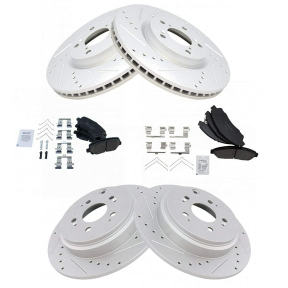 TRQ Front and Rear Performance Brake Pad & Rotor Kit Brake Pads Brake Rotors Set Ceramic Premium G-Coated Fits Select 2007-2013 Acura MDX 2010-2013 ZDX 2009-2015 Honda Pilot