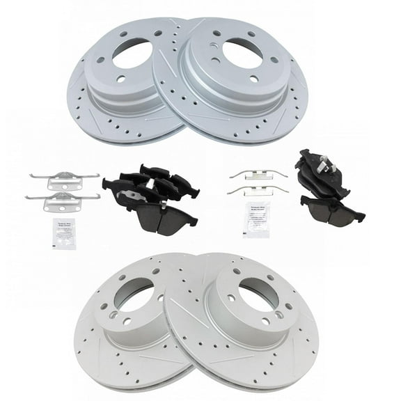 TRQ Front and Rear Performance Brake Pad & Rotor Kit Brake Pads Brake Rotors Set Ceramic Premium G-Coated Fits Select 2007-2013 BMW 328i 2009-2013 328i xDrive 2007-2008 328xi 2013-2015 X1