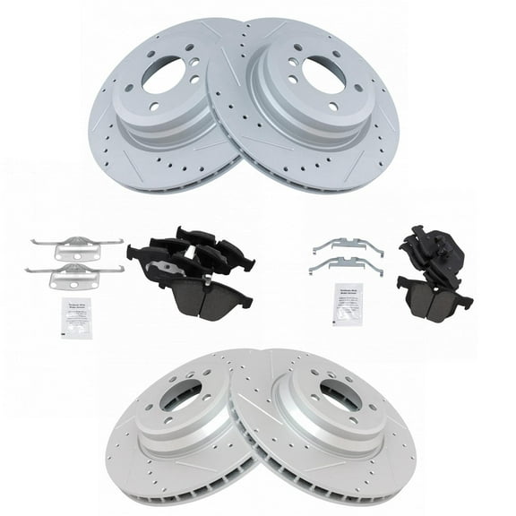 TRQ Front and Rear Performance Brake Pad & Rotor Kit Brake Pads Brake Rotors Set Ceramic Premium G-Coated Fits Select 2009-2011 BMW 335d 2007-2013 335i 2009-2013 335i xDrive