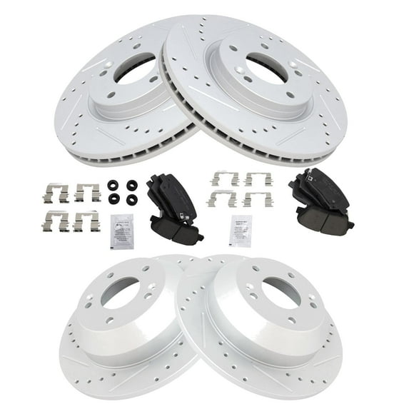 TRQ Front and Rear Performance Brake Pad & Rotor Kit Brake Pads Brake Rotors Set Ceramic Premium G-Coated Fits Select 2010-2012 Hyundai Santa Fe 2011-2013 Kia Sorento