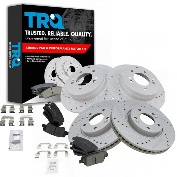 TRQ Front and Rear Performance Brake Pad & Rotor Kit Brake Pads Brake Rotors Set Ceramic Premium G-Coated Fits Select 2011-2015 Hyundai Sonata 2012-2015 Kia Optima