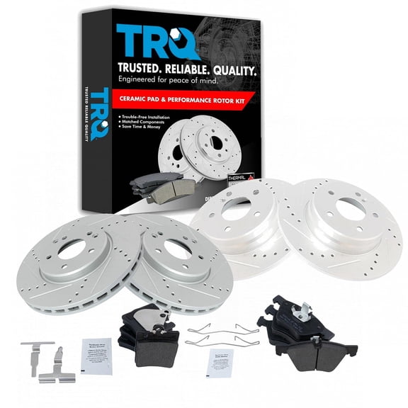 TRQ Front and Rear Performance Brake Pad & Rotor Kit Brake Pads Brake Rotors Set Semi-Metallic Fits Select 2000-2003 Mercedes-Benz CLK320 CLK430 1996-2002 E320 1998-2002 E430