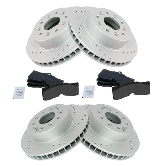 TRQ Front and Rear Performance Brake Pad & Rotor Kit Brake Pads Brake Rotors Set Semi-Metallic Premium G-Coated Fits Select 1965-1982 Chevrolet Corvette
