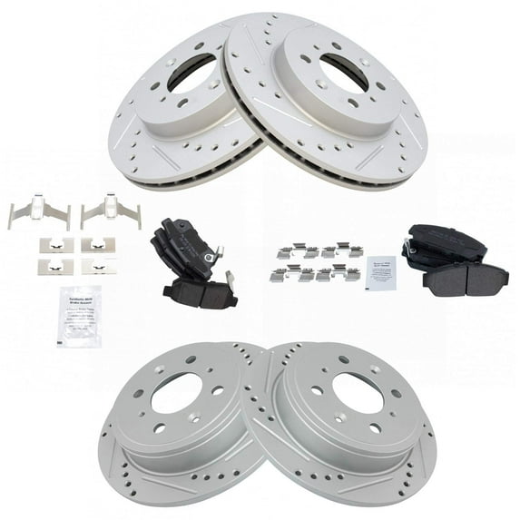 TRQ Front and Rear Performance Brake Pad & Rotor Kit Brake Pads Brake Rotors Set Semi-Metallic Premium G-Coated Fits Select 1994-2001 Acura Integra 1993-1995 Honda Civic