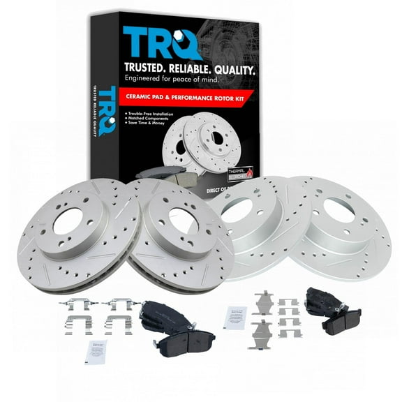 TRQ Front and Rear Performance Brake Pad & Rotor Kit Brake Pads Brake Rotors Set Semi-Metallic Premium G-Coated Fits Select 2000-2001 INFINITI I30 Nissan Maxima