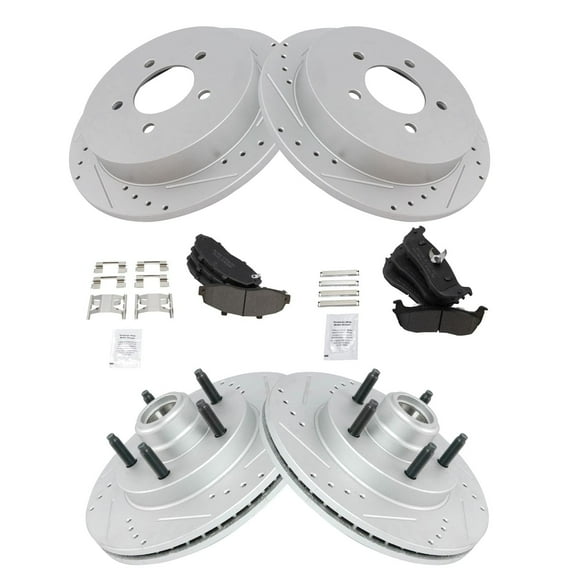 TRQ Front and Rear Performance Brake Pad & Rotor Kit Brake Pads Brake Rotors Set Semi-Metallic Premium G-Coated Fits Select 2000-2003 Ford F-150 2004 F-150 Heritage 2002 Lincoln Blackwood