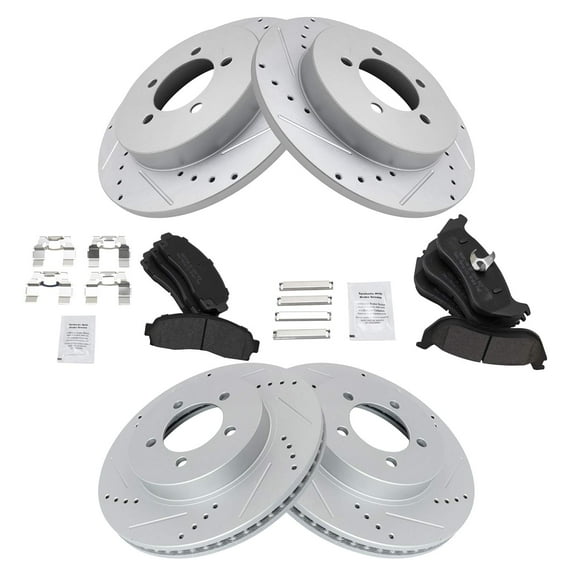 TRQ Front and Rear Performance Brake Pad & Rotor Kit Brake Pads Brake Rotors Set Semi-Metallic Premium G-Coated Fits Select 2002-2005 Ford Explorer Mercury Mountaineer