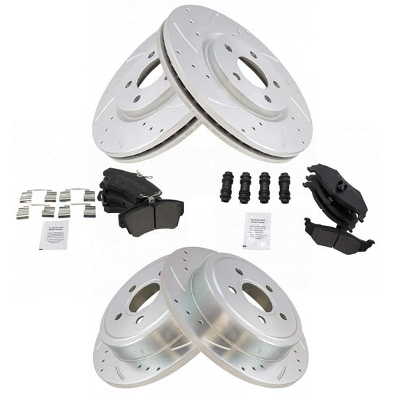 TRQ Front and Rear Performance Brake Pad & Rotor Kit Brake Pads Brake Rotors Set Semi-Metallic Premium G-Coated Fits Select 2003-2006 Chrysler PT Cruiser 2003-2005 Dodge Neon