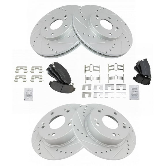 TRQ Front and Rear Performance Brake Pad & Rotor Kit Brake Pads Brake Rotors Set Semi-Metallic Premium G-Coated Fits Select 2004-2008 Acura TSX 2003-2007 Honda Accord